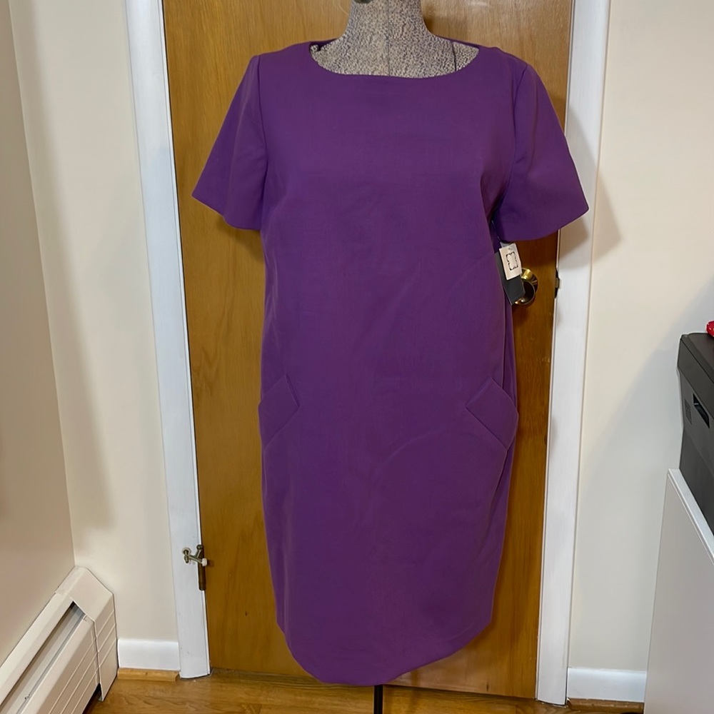 Liz Claiborne NWT Womens 14 Purple Shift Dress Short Sleeve Pockets